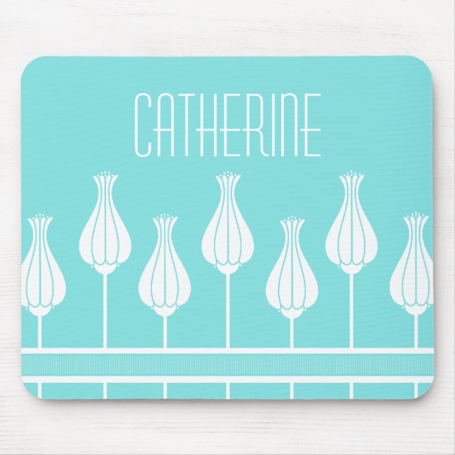 Turquoise Art Deco Floral Mousepad (Frente)