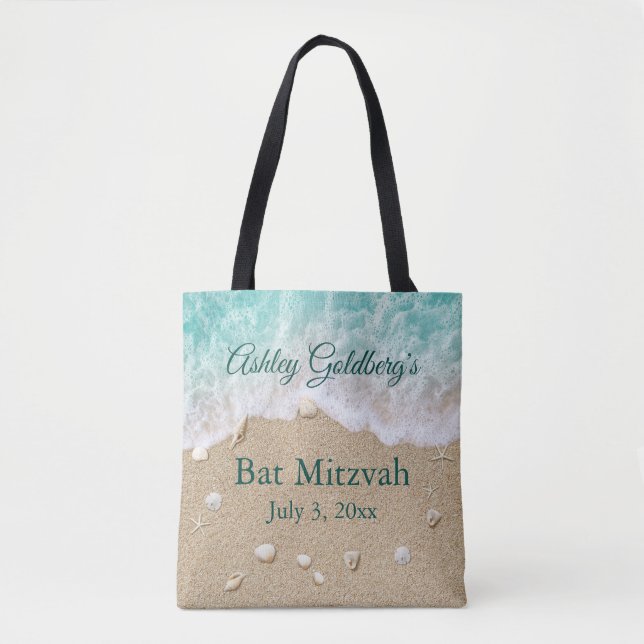 Turquoise Beach Waves Bat Mitzvah Tote Bag (Frente)