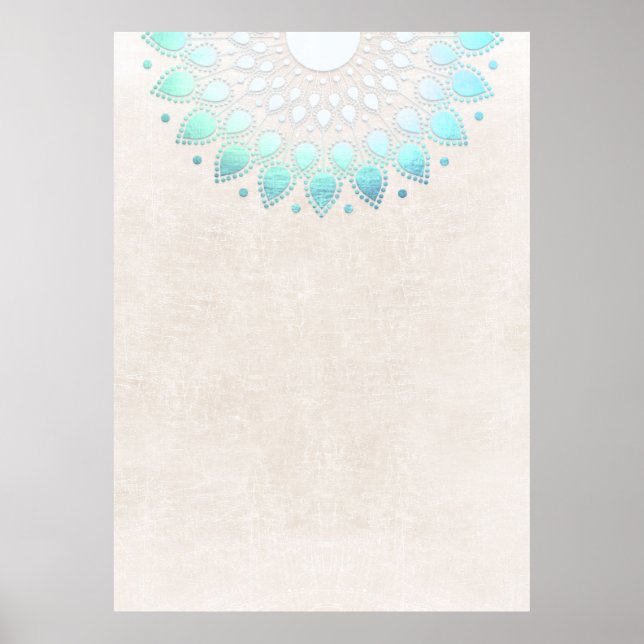 Turquoise Blue Lotus Mandala Art Poster (Frente)