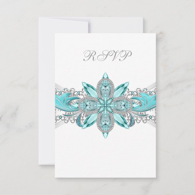 Turquoise Blue Silver Quinceanera RSVP (Frente)