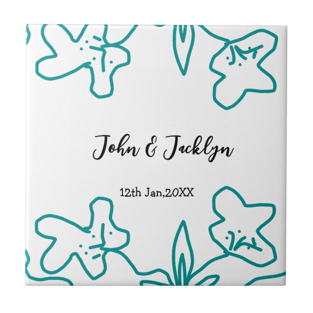 Turquoise blue wedding couple name date flstylish  (Frente)