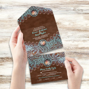 Turquoise Brown cowboy country west casamento