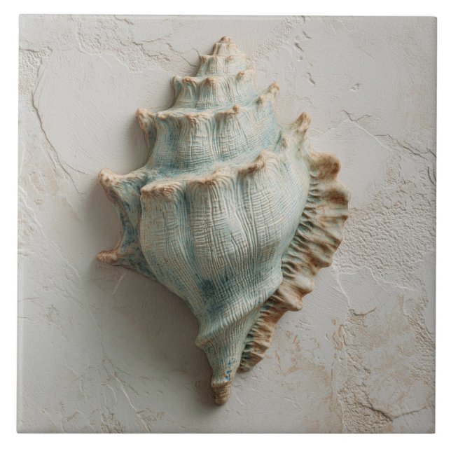 Turquoise Coastal Conch Shell Art (Frente)
