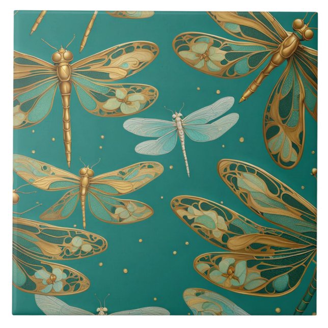 Turquoise Dragonfly Art Nouveau Art Insetos Deco (Frente)