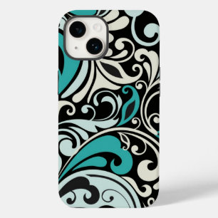 Turquoise Floral Swirls iPhone 14 Caso