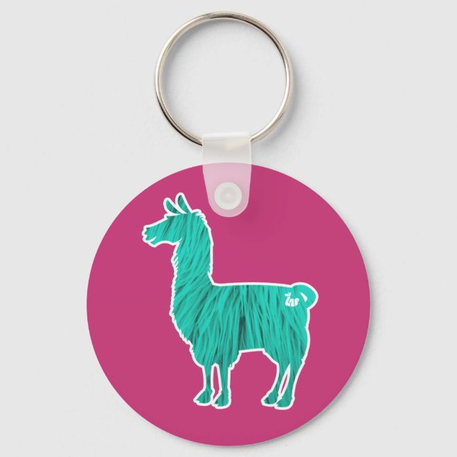 Turquoise Furry Llama Chaveiro (Frente)