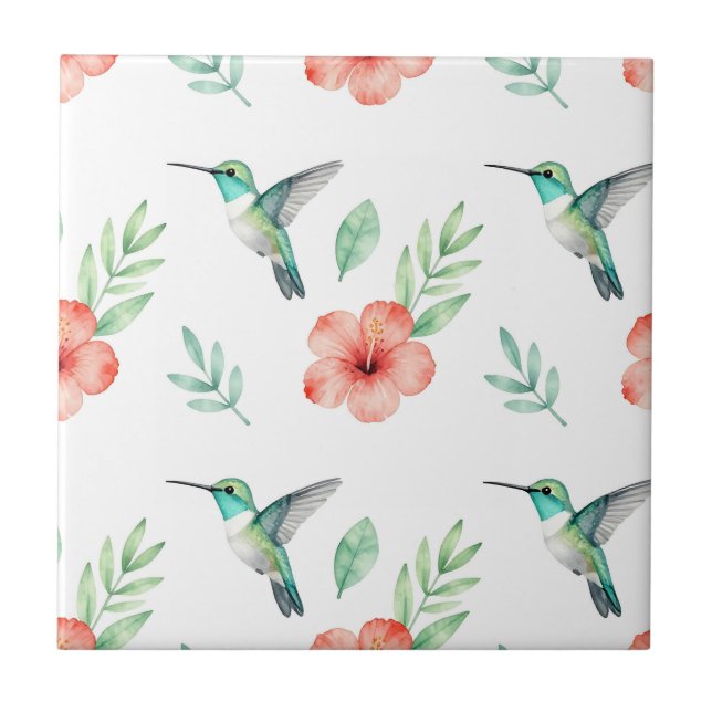 Turquoise Hummingbird Hibiscus Pattern (Frente)
