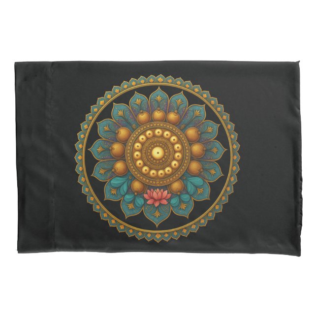 Turquoise Lotus Mandala - Reversible Black Boho (Frente)