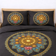 Turquoise Lotus Mandala - Reversible Black Boho