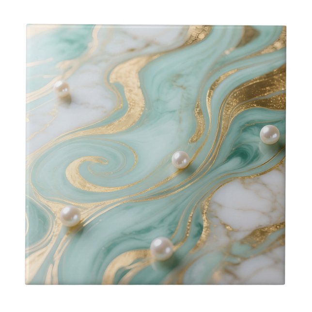Turquoise Marble Pearl Gold Swirl (Frente)