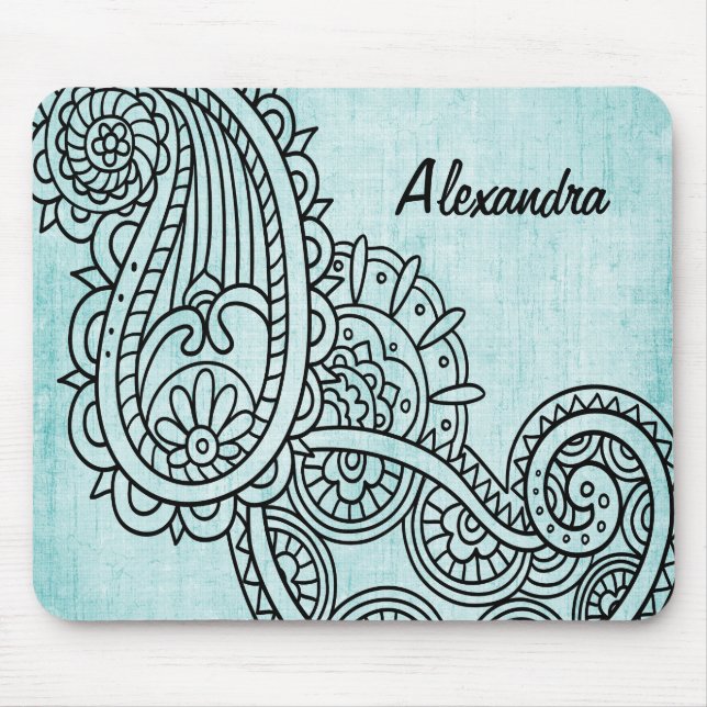 Turquoise Mehndi Motif Mousepad (Frente)