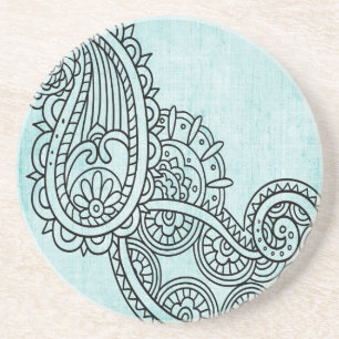 Turquoise Mehndi Motif Porta copos Sandstone