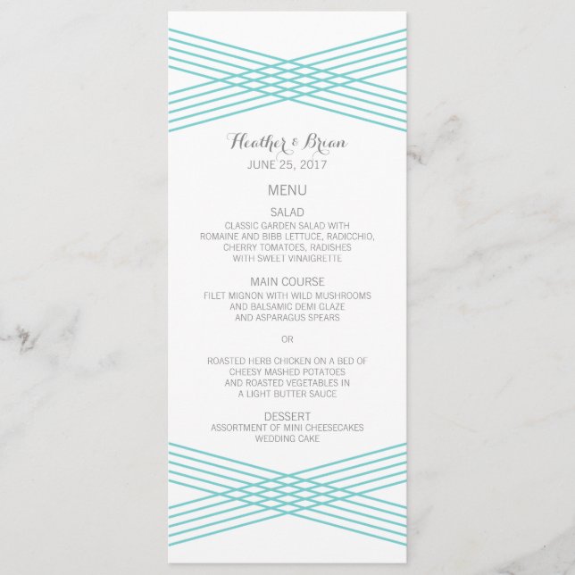 Turquoise Modern Deco Weding Menu (Frente)