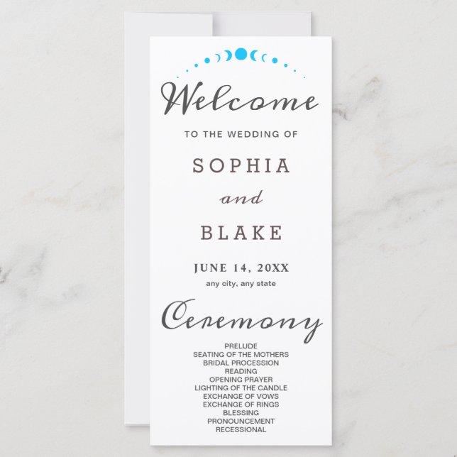 Turquoise Moon Phases White Weding Program (Frente)