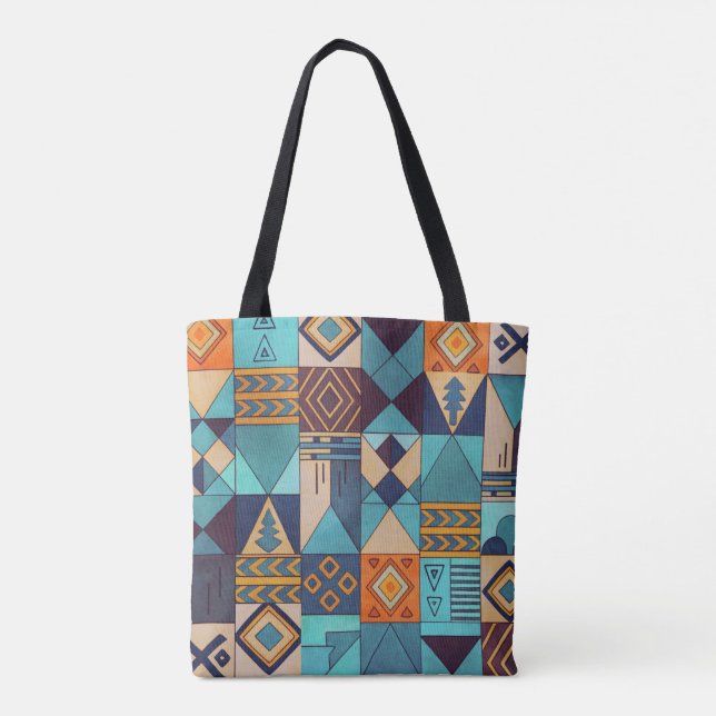 Turquoise & Orange Patchwork Tote (Verso)