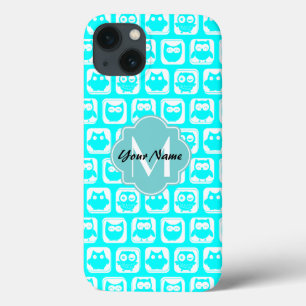 Turquoise Owl Pattern Aqua Nome Personalizado