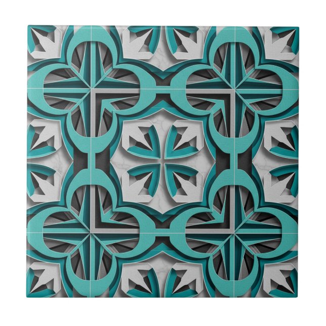 Turquoise Silver 3D Layered Paper Cut Art (Frente)