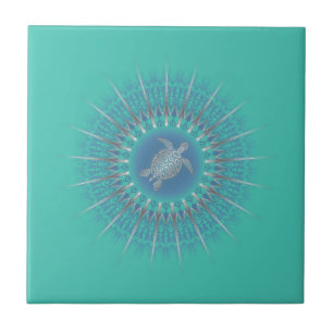 Turquoise Silver Turtle Mandala