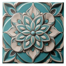 Turquoise Teal Faux Alivio Flor Azul Aqua Azul