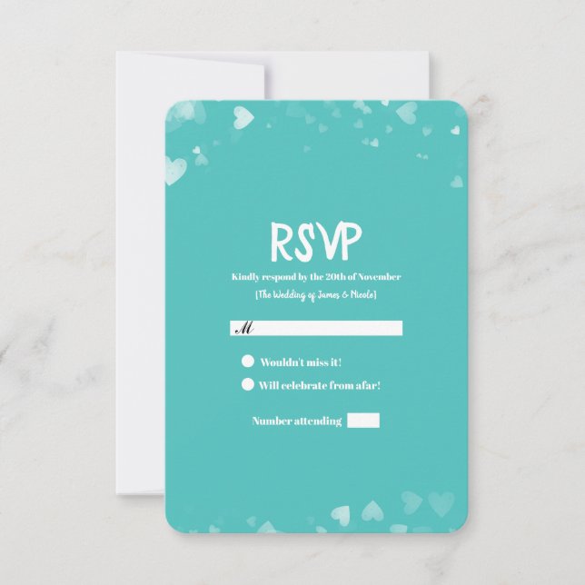 Turquoise Teal & White Hearding RSVP (Frente)