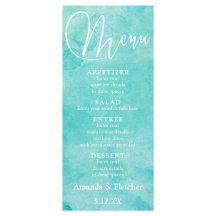 Turquoise Watercolor Typografia Casamento Menu 2