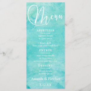 Turquoise Watercolor Typografia Casamento Menu 2