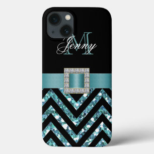 TURQUOISMO NEGRO CHEVRON GLITTER GIRLY