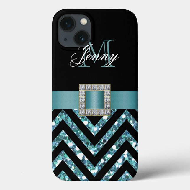 TURQUOISMO NEGRO CHEVRON GLITTER GIRLY (Verso)