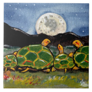 Turtle Family e Moon Night Scent de 6" Azulejo Tri