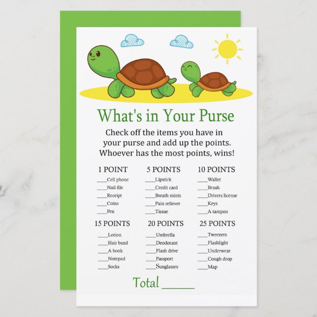 Turtle O que há no seu chá de fraldas de jogo (Frente/Verso)