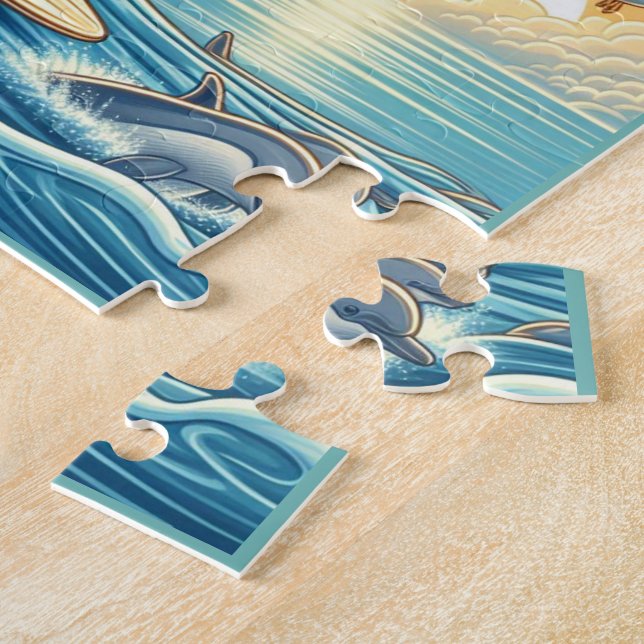 Turtle Surfing Flexible Photos Quebra-cabeça com G (Lateral)