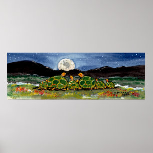 Turtle Tortoise Family Assistindo à Poster da Lua 