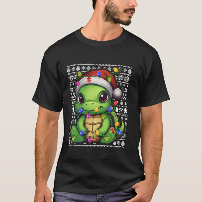 Turtle Xmas Luz Feia Estilo De Suéter Engraçado Ta (Frente)