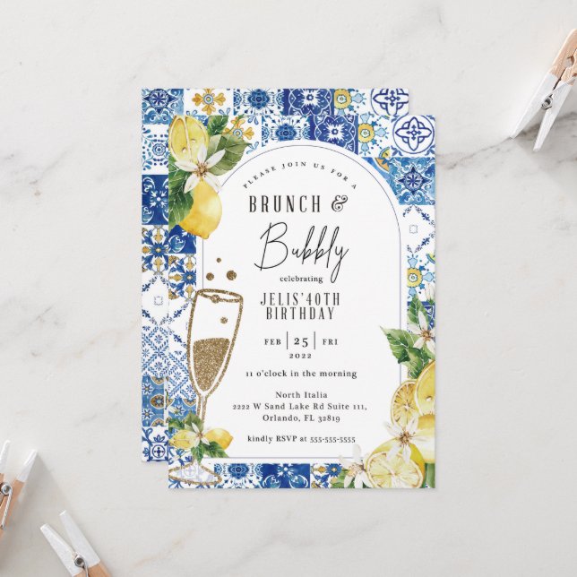 Tuscan Lemon theme Birthday Convite  (Frente/Verso In Situ)