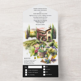 Tuscan villa watercolor vinhedo italiano