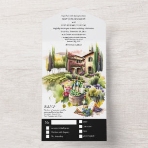 Tuscan villa watercolor vinhedo italiano