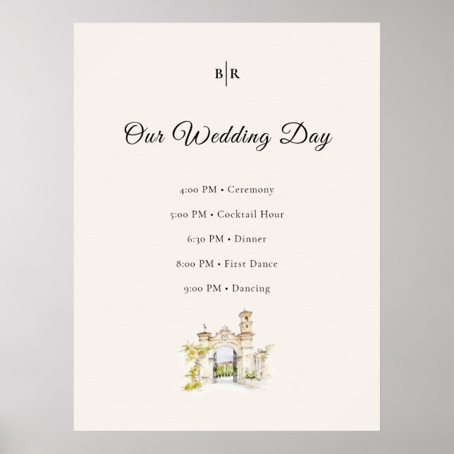 Tuscany Wedding Timeline Poster Order of Events (Frente)