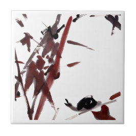 Tuschekunst mit Schnecke und Rotem Bambus