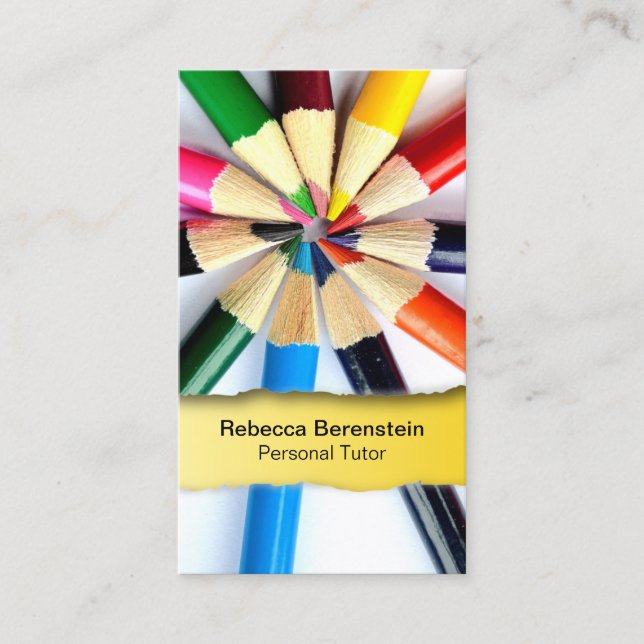 Tutor do lápis de cores com Cartão de visita amare (Frente)