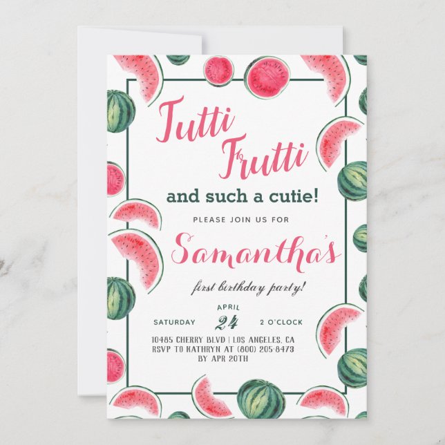 Tutti Frutti Fruta Convite de Aniversário (Frente)