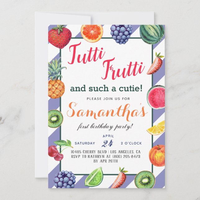 Tutti Frutti Fruta Convite de Aniversário (Frente)