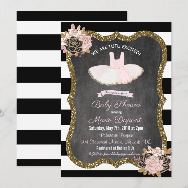 Tutu Excitou Convite Ao Chá de fraldas Tutu (Frente/Verso)