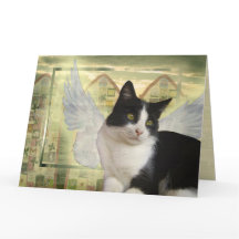 Tuxedo Cat Angel Pet Cartão de condolências Grande