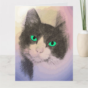 TUXEDO CAT ART BIRTHDAY GREETING CARTÃO