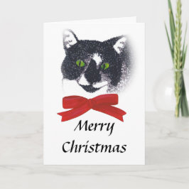 Tuxedo Cat com Cartões de Natal de Arco Vermelho