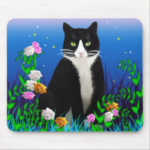Tuxedo Cat com Flores Mousepad
