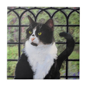 Tuxedo Cat em Pintura de Janela Arte Animal Origin