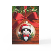 Tuxedo Cat Vestindo Tuxedo Cartão de Natal