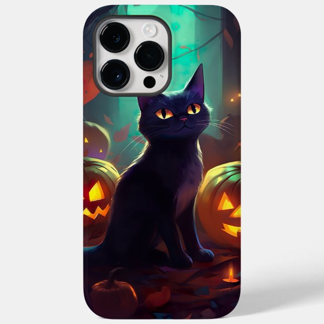 Tuxedo Gato De Halloween Com Pumpkins Assustado (Verso)
