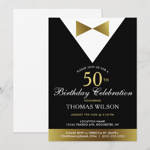 Tuxedo preto e Dourado   Convites de 50º aniversár